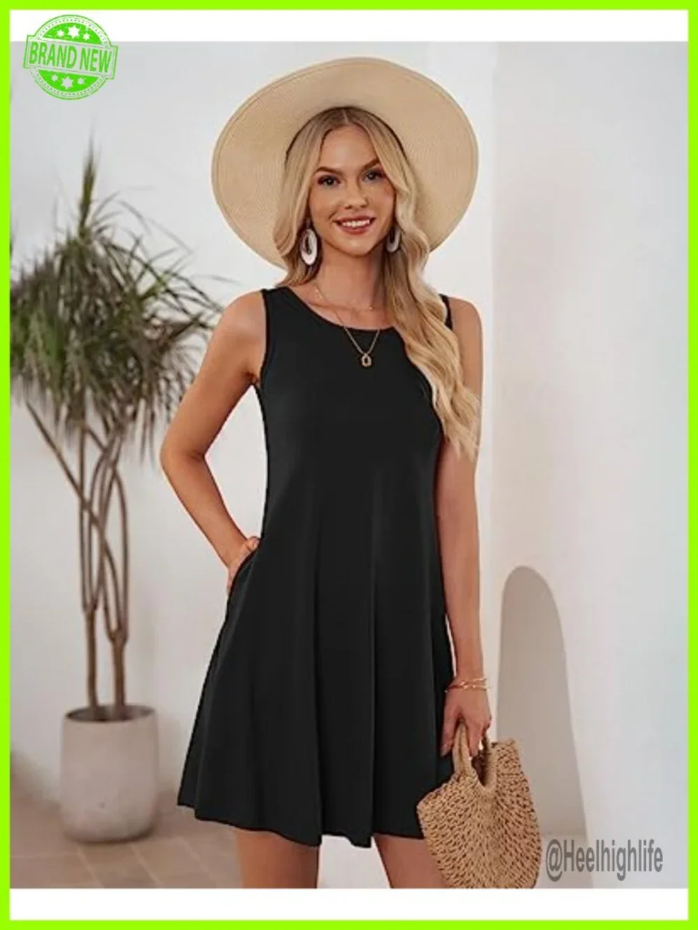Sleeveless Boho Floral Sundress with Pockets, Beach Coverup